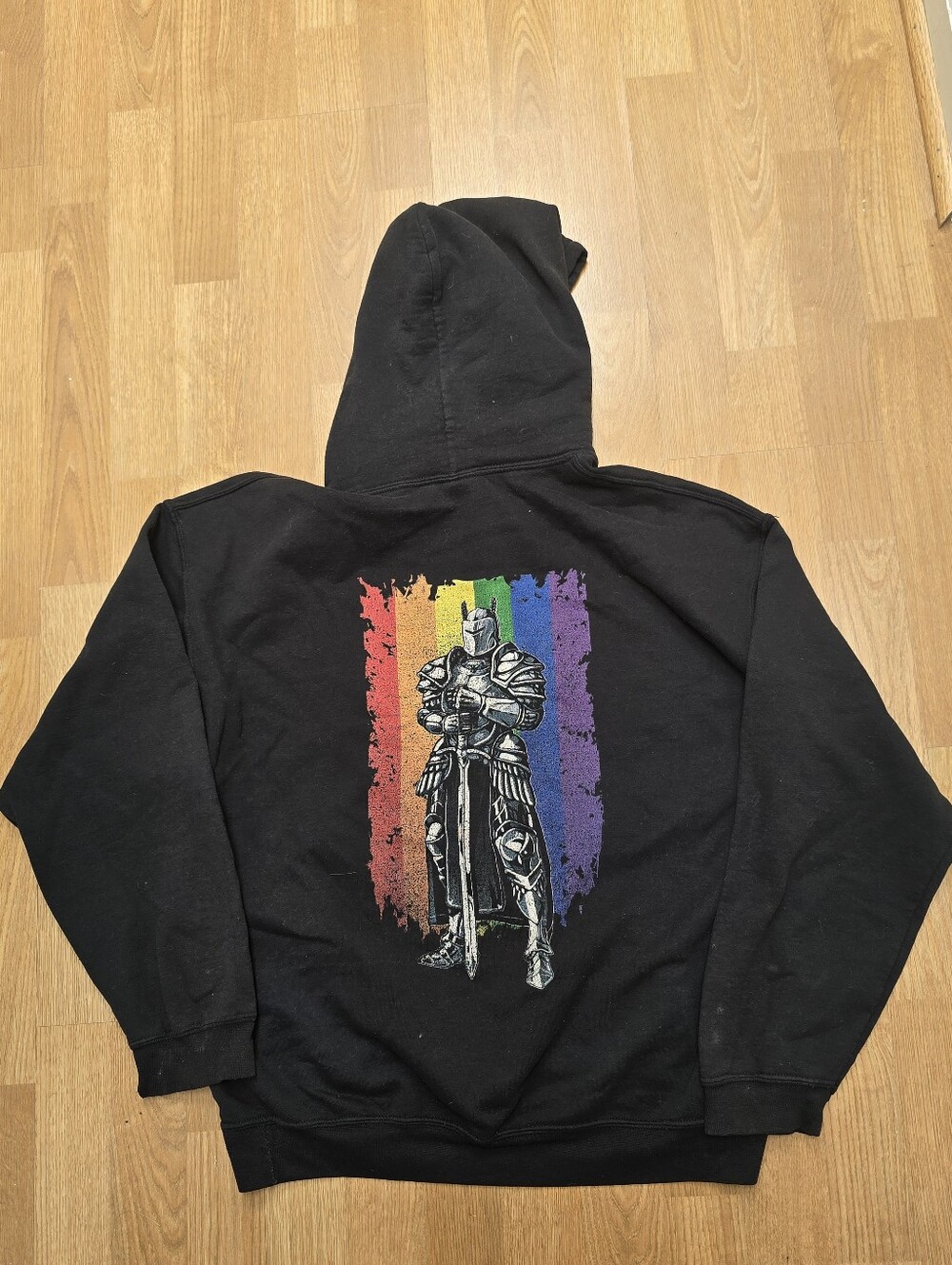 Pride Knights Knight In Armor Pride Flag Hoodie Kangaroo Pocket No Strings XL